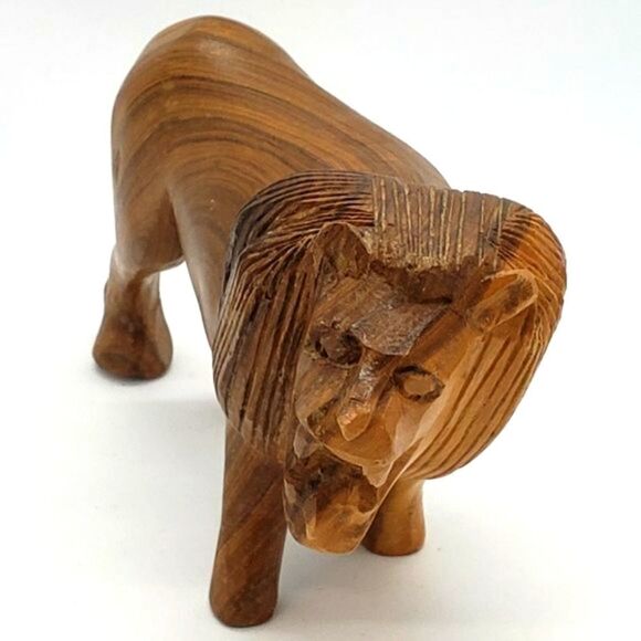Vintage Hand Carved Wooden Lion Figurine - Picture 9 of 13